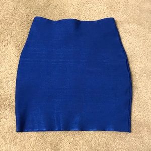 Fitted, shiny, stretchy blue skirt